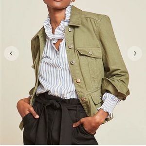 Veronica Beard XS Green Utility Jacket Peplum 100% Cotton